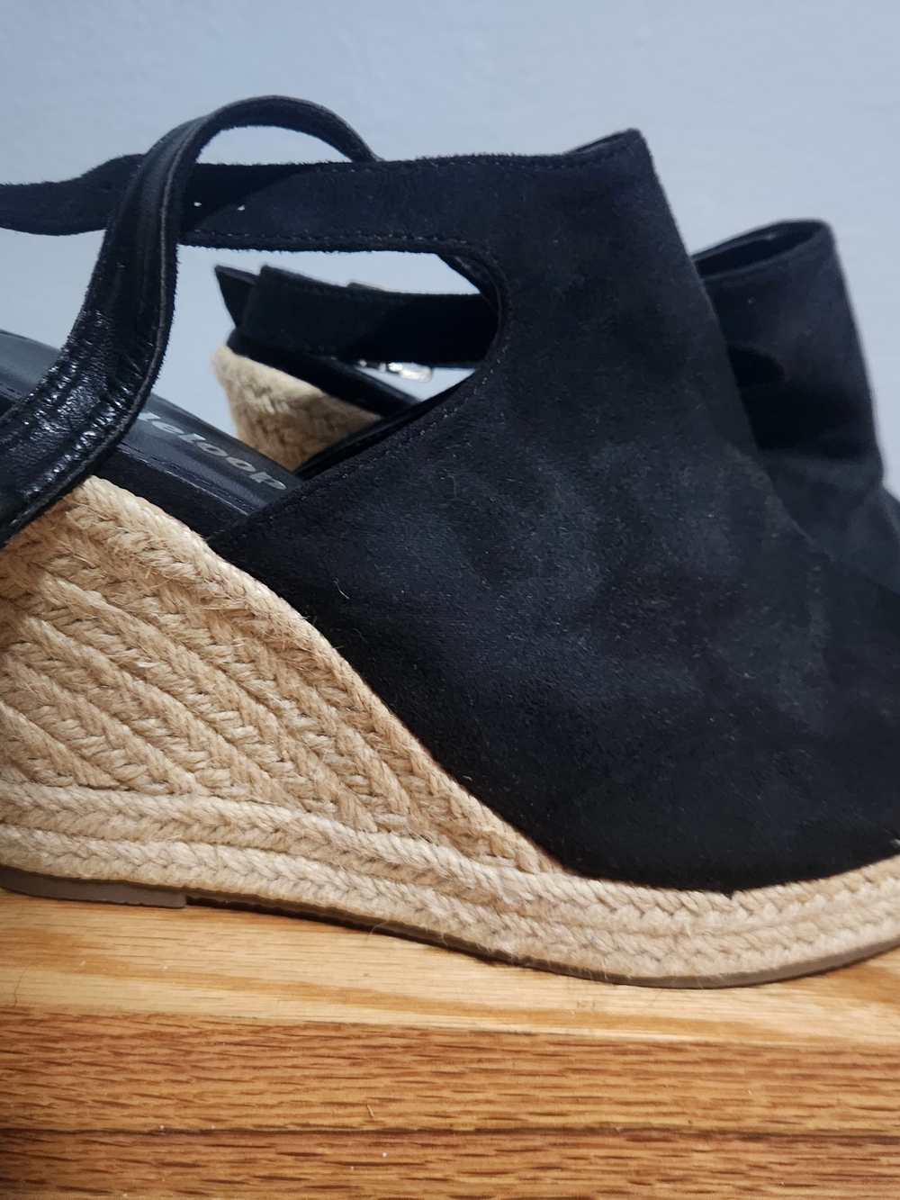 Black Suede Espadrille Wedge Sandals - Women